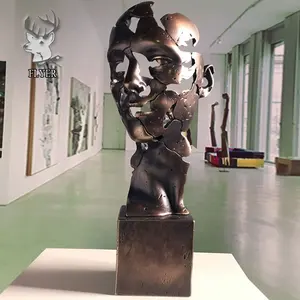 Casa Arte moderna escultura rosto grande 3D parede rosto estátua Bronze Metal arte estátua rosto humano estátua esculturas