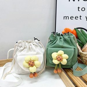 한국 미니 졸라매는 끈 버킷 캔버스 메신저 가방 귀여운 꽃 여성 크로스 바디 백 천 숄더 백 - Product Image 4