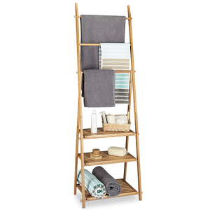 <strong>Bamboo</strong> <strong>Towel</strong> Rack Folding <strong>Bamboo</strong> Ladder <strong>Towel</strong> Rack Stand with 3 Shelves 3 <strong>Rails</strong> - Product Image 1