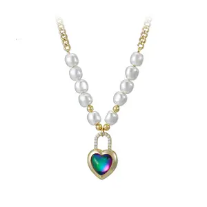 YMearring-01716 xuping jewelry Exquisite Fantasy Crystal Romantic Heart Shape Diamond Pearl Valentine's Day Necklace