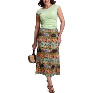 Ensemble deux pièces décontracté d'été pour femme FOXA : Haut sans manches à col rond et jupe midi à taille élastique en crêpe respirant - Product Image 1