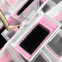 Terciopelo de cachemira oscuro para bandejas de suministros de extensiones de pestañas, negro mate, fácil de abanicar individualmente, fibra PBT coreana, libre de crueldad animal, vegano