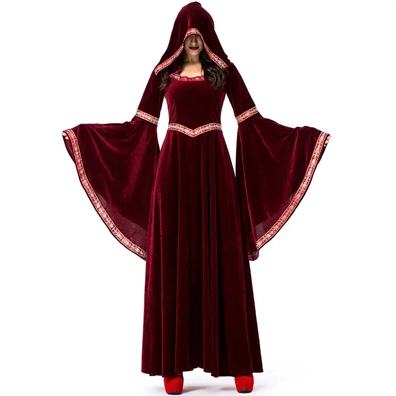 New Design Party Costume Big Flare Sleeve Witch Robe Halloween Clothes Adult Women Witch Costumes