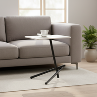 Table basse carrée blanche minimaliste scandinave avec pieds tubulaires en acier inoxydable et plateau en dalle de pierre pour salon