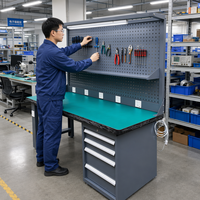 Mesa de Trabajo Antiestática ESD para Ensamblaje Electrónico con Luz LED, Regleta de Alimentación, Gabinete de 4 Cajones, Patas Ajustables, Personalizable OEM