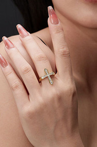 <b>Cross</b> Shape Paved Moissanite <b>Ring</b> S925 Sterling <b>Silver</b> Stackable Religious Promise Finger Jewelry Gift For Women Daily Wearing - Product Image 3