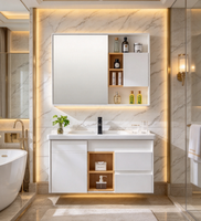 Meuble de salle de bain moderne en bois massif, armoire de salle de bain pratique avec lavabo, rangement et design moderne pour salles de bain domestiques
