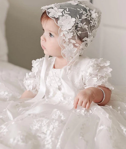 Manches courtes <span class=keywords><strong>blanc</strong></span> ivoire dentelle robe de baptême longue robe de baptême robe bébé fille robe de baptême tenue de baptême - Product Image 1