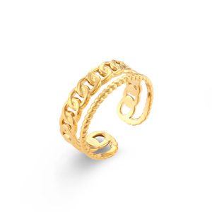 Multi Layer Hollow Open <b>Adjustable</b> Stainless Steel <b>Ring</b> 18K Gold Plated Minimalist Stackable Trendy Finger Jewelry For Women - Product Image 2