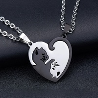 Cadeau de la Saint-Valentin, 2 pièces/paire, pendentif cœur rond, meilleurs amis, couples, collier en acier inoxydable assorti, collier de chat Yin Yang