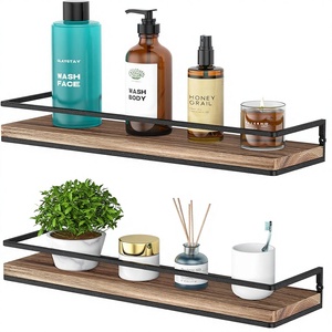 Étagères flottantes Meangood à fixer au mur, lot <span class=keywords><strong>de</strong></span> 2, design moderne rustique, 2,3 pouces d'épaisseur, <span class=keywords><strong>rangement</strong></span> pour la salle <span class=keywords><strong>de</strong></span> bain, la <span class=keywords><strong>douche</strong></span>, la chambre à coucher, le salon - Product Image 1