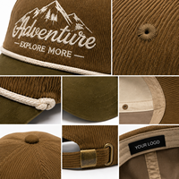 Gorra de béisbol de pana personalizada, estilo vintage con cuerda, logotipo bordado, ajustable, para exteriores, informal, proveedor OEM