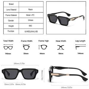 Gafas de Sol Personalizadas con Logotipo, Estilo Vintage 2025, Montura con Remaches, Lentes Degradadas, Protección UV400, Aleación, Cuadradas, Punk, para Hombre y Mujer - Product Image 5