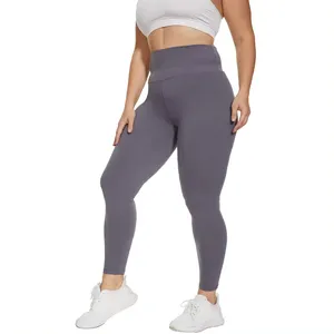 Pantalon de yoga taille haute en polyester et spandex avec logo personnalisé pour dames, leggings taille plus confortables et respirants pour femmes, vente en gros