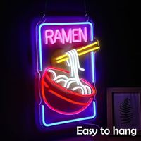 Enseigne lumineuse au néon LED multicolore alimentée par USB Décoration de vitrine de restaurant Ramen Décoration murale néon Ramen Noodle