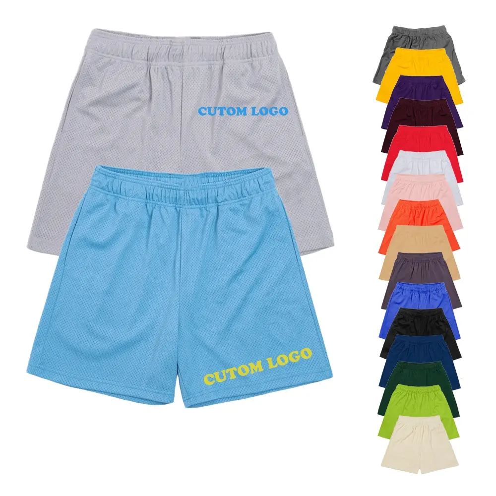 100% Polyester Basketbal Blanco Custom Logo Gedrukt Zomer Quick Dry Workout Running Mens Mesh Shorts