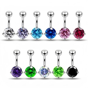 Anneau de nombril en acier inoxydable avec zircon coloré serti à griffes, forme boule, bijou de piercing unisexe, cadeau, accessoire de mode - Product Image 1
