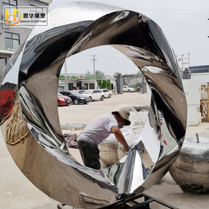 Escultura Irregular de Acero Inoxidable con Acabado de Espejo, para Montaje en Suelo Exterior, Arte Decorativo Geométrico Abstracto - Product Image 4