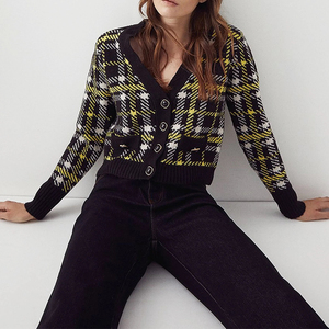 Maglione Vintage da Donna, <span class=keywords><strong>Cardigan</strong></span> Corto <span class=keywords><strong>con</strong></span> Bottoni di Perle, Abbigliamento a Righe a Maniche Lunghe, Personalizzabile - Product Image 1