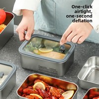 Boîte à lunch carrée en acier inoxydable 304 avec couvercle en verre transparent, 1-3L, compatible micro-ondes, hermétique, moderne et minimaliste