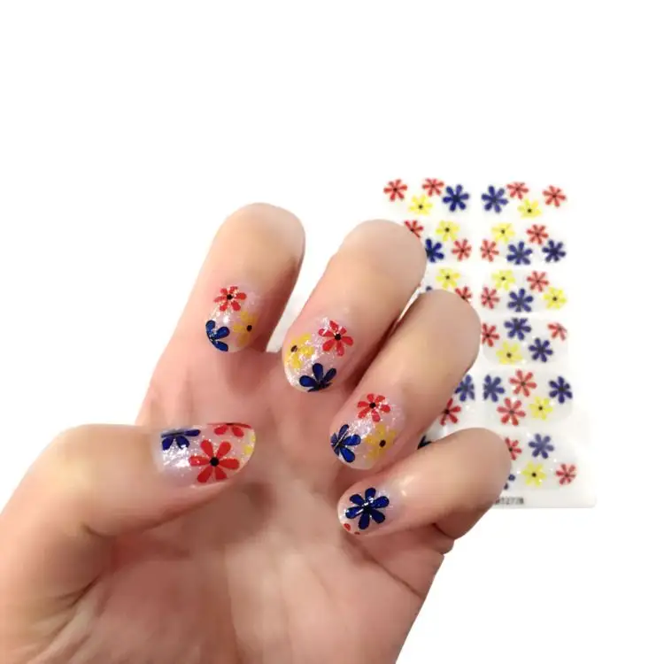 Wholesale Acrylic Powder Nail Stickers Cute Heart Flowers Decals Safe for Kids Nail Wraps Polish 3d Nail Art DIY Decoration