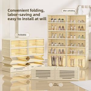 صندوق أحذية قابل للطي بسعة كبيرة صف مزدوج خزانة أحذية بلاستيكية شفافة غير قابلة للتثبيت مغناطيسية مزدوجة الباب - Product Image 2