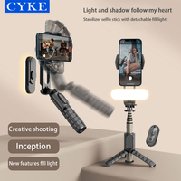 CYKE NOUVEAU Q09 Stabilisateur de téléphone pour selfie avec trépied, lumière d'appoint amovible, perche à selfie et télécommande