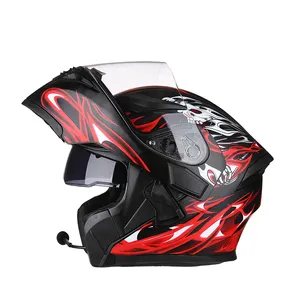 Nieuwe Bluetooth Helm Flip Up Vizier Dual Lens Casco Moto Cool Motorhelm Full Face Casco Black Motorhelmen Modulair