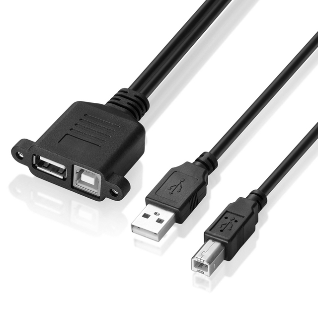 Bochara USB 2.0 Type a Male to Female+USB 2.0 Type B Male to Female Extension Cable With Screw Panel Mount Foil+Braided Shielded