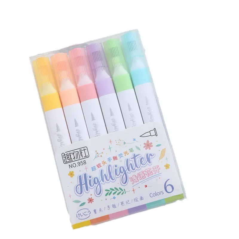 Bonito conjunto estacionario, rotulador resaltador, pequeña cantidad de dibujo, se acepta bolígrafo fluorescente personalizado, juego de papelería de color