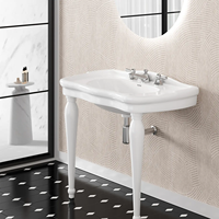 Lavabo console en porcelaine de qualité supérieure pour salle de bain, 40 pouces, avec pieds en bois massif, finition blanc brillant