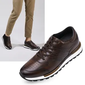 Elevator Shoes For Men - Height Increasing Shoes - Brown Leather Casual Tall Men Shoes - 7CM/2.76 Inches Taller