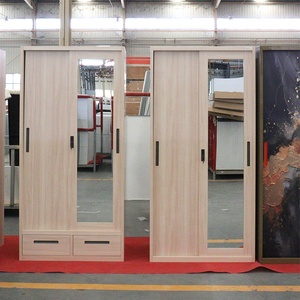 <span class=keywords><strong>Armoire</strong></span> en acier imprimé à 2 portes avec miroir, motif grain de bois, meuble de rangement moderne en métal pour chambre à coucher - Product Image 2