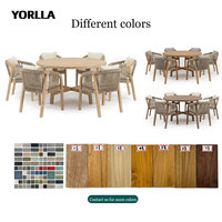 Ensemble de table et chaises de patio extérieur en bois de teck pour table de jardin ronde de balcon avec 6 chaises pour villa ou salle de bain