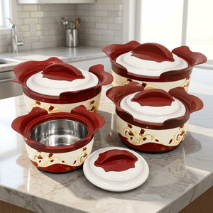 Lot de 4 bols à salade en plastique isolés à double paroi rouges, chauffe-plats avec couvercle, boîte de conservation alimentaire au design élégant, batteries d'origine américaine - Product Image 2