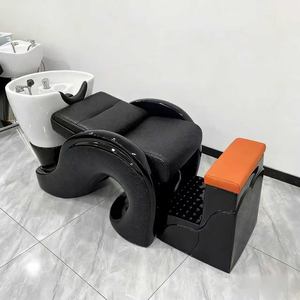 Cama de lavado de cabello de moda para influencers, con masaje y semi-reclinable, para salón de belleza, con lavabo de cerámica de fibra de vidrio. - Product Image 6