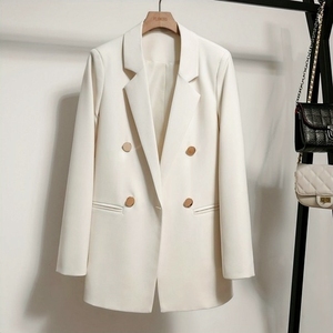 Jaket wanita, baru, mode wanita, kerah Lapel, kancing mewah, <span class=keywords><strong>Blazer</strong></span>, ukuran Plus, mantel setelan elegan wanita