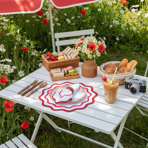 Mantel Individual Redondo de Lino Rojo Bordado a Mano, 40x40cm, Duradero y Ecológico, Lavable, <span class=keywords><strong>para</strong></span> Bodas y Uso en Exteriores - Product Image 3