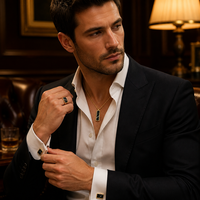 Ensemble bague signet, collier et boutons de manchette en acier inoxydable 316L, marbre noir veiné blanc, gravable sur mesure, bijoux pour hommes, vente en gros OEM