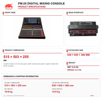 Console de mixage numérique Dante PM-20 Pro Audio, extensible jusqu'à 52 entrées pour les spectacles sur scène, le théâtre et les performances en direct