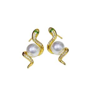 ต่างหูเงินแท้ S925 รุ่น WENCHI 10820 สำหรับประดับมุก DIY รูปทรงถาดกลวง ลายงู พร้อมลูกปัดกลมขนาด 8-9 มม. ผลิตในจีน - Product Image 5