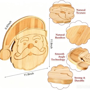 Plateau de service en bambou Père Noël 29,5x29,5cm, assiette à dessert, planche à découper pour les fêtes - Product Image 2