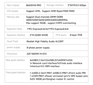 Mainboard máy tính để bàn B650M B PRO <span class=keywords><strong>AMD</strong></span> AM5 hỗ trợ Ryzen R5 R7 dòng 7000 8000 9000, hỗ trợ Dual DDR5, BPRO EXPO, M.2 NVME, WIFI, mới - Product Image 4