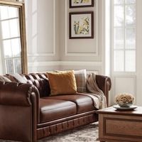 Amerikanisches Retro-Dreisitzer-Ledersofa im Europäischen Stil mit Schwammfüllung für Wohnzimmer und Kleine Apartments, Großes Barton-Sofa