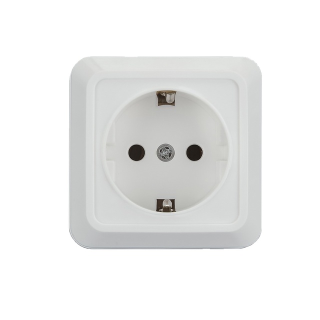 Best Selling Durable  Socket with Ground Rod Grounded 1 Gang Shucko Socket Outlet White Color Surface Installation
