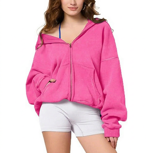 Fabricant de vêtements streetwear pour femmes, sweats à capuche zippés surdimensionnés en molleton épais, marque privée - Product Image 1