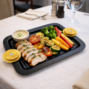 Bandeja de servicio redonda negra con asa, bandeja de metal blanca para hotel de lujo, bandeja de servicio antigua - Product Image 6