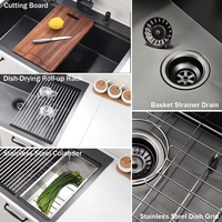 Wastafel Dapur Multifungsi Single Basin 304 Stainless Steel Desain Modern Bentuk Kotak di Atas Meja untuk Dapur
