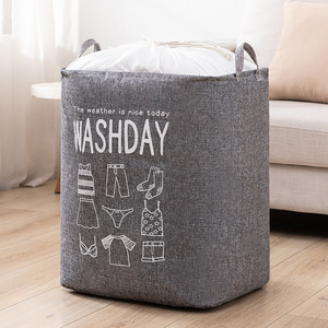 Clothing Organizer Drawstring Laundry Hamper Rectangle Cotton Linen Washday Print Bedroom Storage Bag - Product Image 2