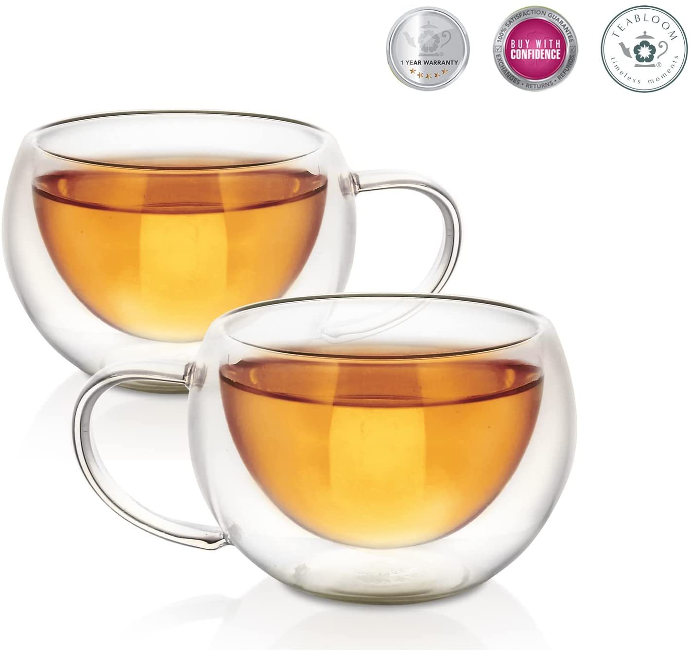 Modern Classic Insulated Cups 6 oz / 200 ml Set of 2 Double Walled Glass Cups for Tea or Coffee